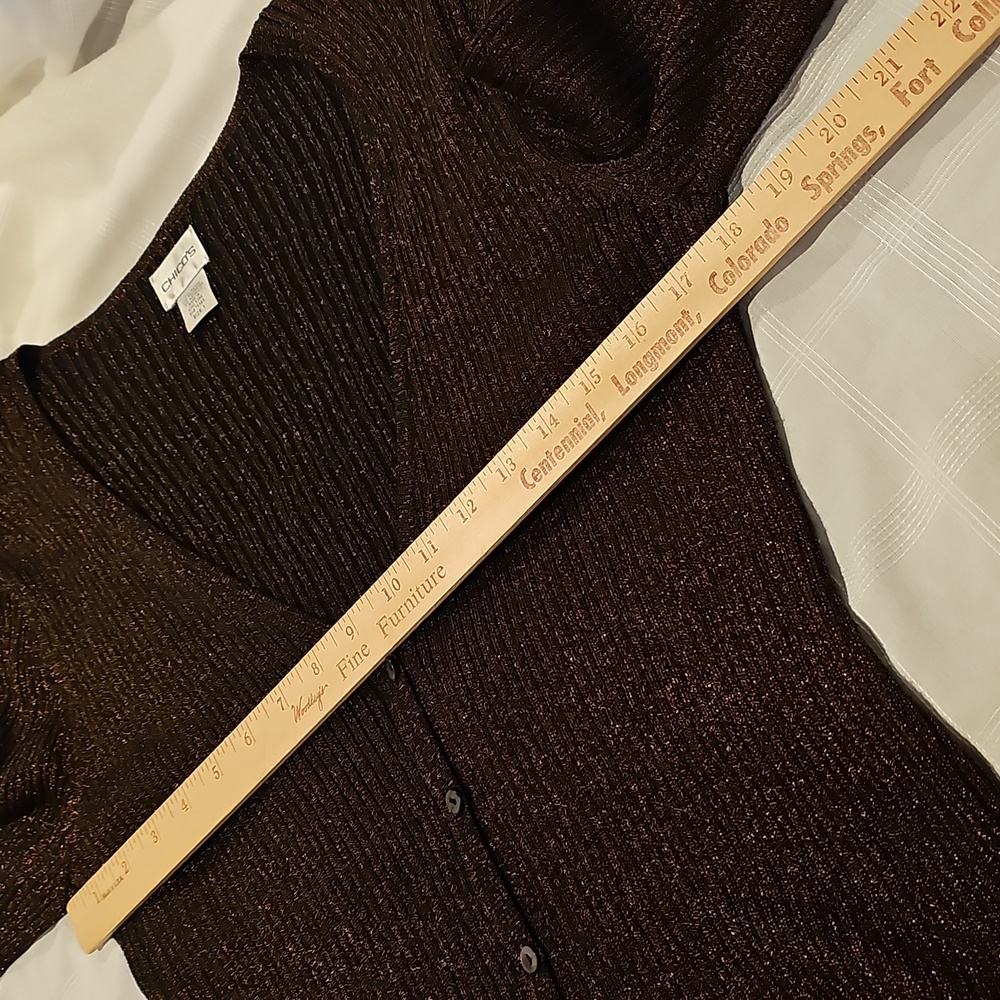 Chico's Metalic Brown Ribbed Cardigan Sweater Very Good Condition - Picture 8 of 9